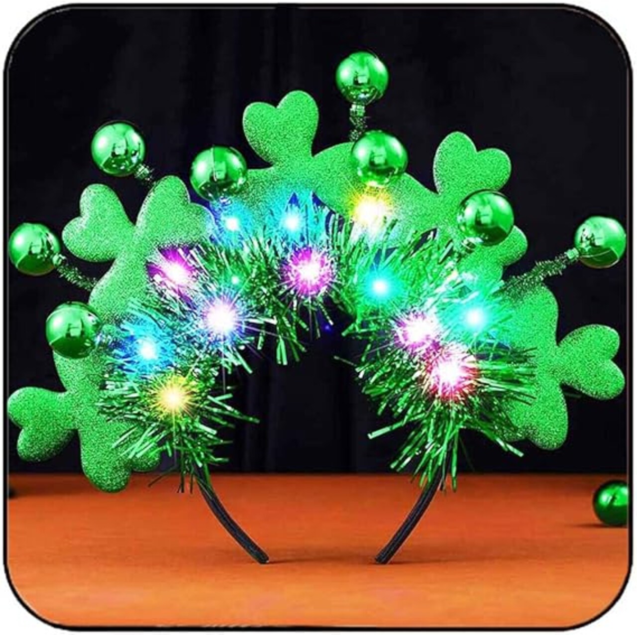 Light Up St Patricks Day Headband LED Shamrock Headpiece Green Ball Hair Band Parade Costume Headwear Irish Day Hair Accessories for Women and Girls